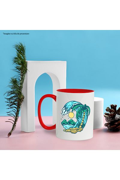 StoryGift Romania Beach Mug: Ocean, Waves, Mountain, Sun, Palm Trees, Multicolor 330 ml, Ceramic, With ,STG