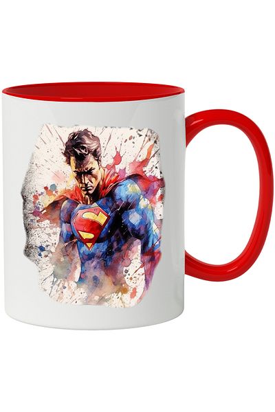 StoryGift Romania Mug With Superman, DC, Watercolor, Superhero, Costume, Multicolor 330 ml, Ceramic, With ,STG