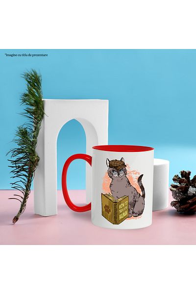 StoryGift Romania Mug with a cat, detective, glasses, wants to learn how to train his master, With ,STG
