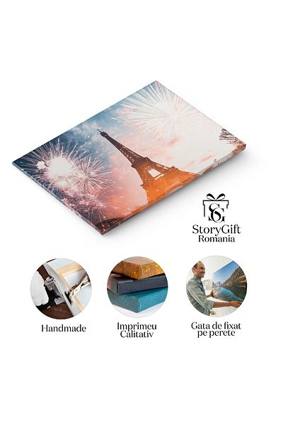 StoryGift Romania Tablou Canvas Turnul Eiffel In Paris Cu Artificii Arhitectura, Capitala, Sarbatoare, Oras, Colo