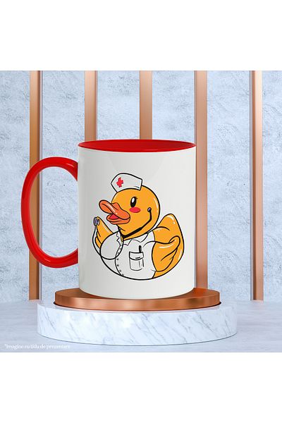 StoryGift Romania Rubber Duck Mug, Nurse, Costume, Stethoscope, Multicolor 330 ml, Ceramic, With
