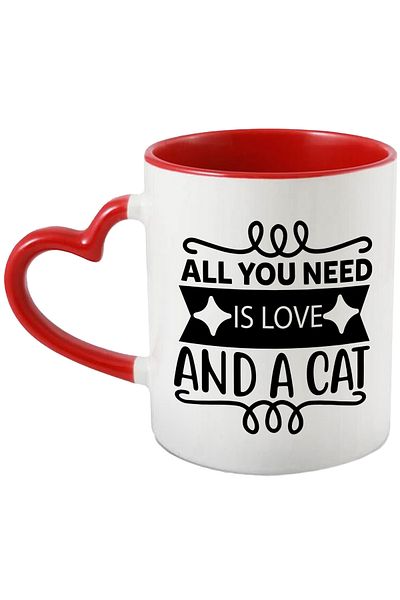 StoryGift Romania Mug for those who only need love and a cat with a Red Heart Handle, with ,STG