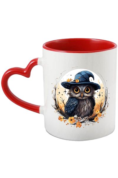 StoryGift Romania Mug with an owl wearing a witch hat, illustration, popcorn, ra, With ,STG