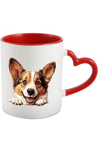 StoryGift Romania Mug with a happy puppy looking over the fence | joy | illustration | brown |, With ,STG