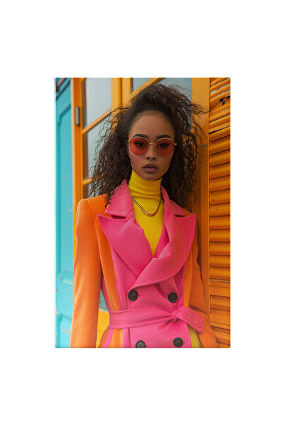 StoryGift Romania Tablou Canvas Frumusete Fermecatoare Femeie In Palton Roz-p...