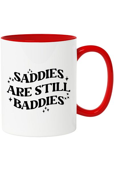 StoryGift Romania Mug with the message "Saddies are still baddies" - saddies are still baddies with Red Handle, With ,STG
