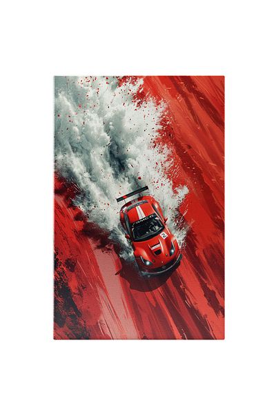 StoryGift Romania Tablou Canvas Mașină Gonind Într-o Mare De Praf Roșu - Viteză Și Adrenalină În Stropi Roșii ,