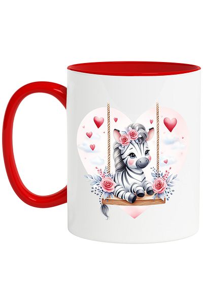 StoryGift Romania Mug with a cute zebra swinging, illustration, roses, heart, With,STG