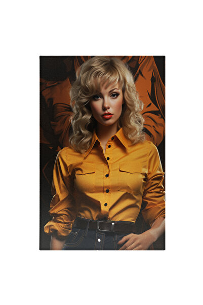 StoryGift Romania Tablou Canvas: Portret Femeie Blonda Cu Buze Rosii Camasa P...