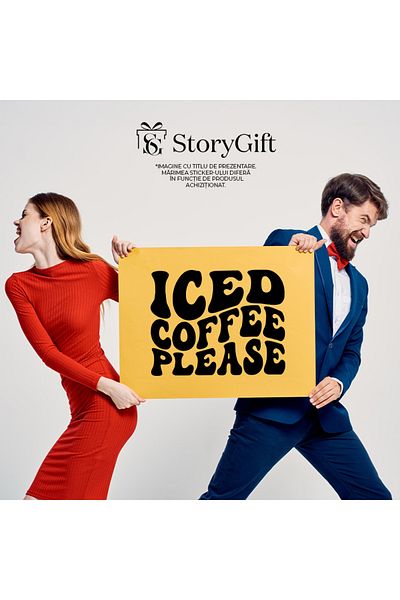 StoryGift Romania Sticker Autocolant 70CM Exterior pentru cei care prefera cafeaua cu gheata , Vinyl Negru, 70 cm