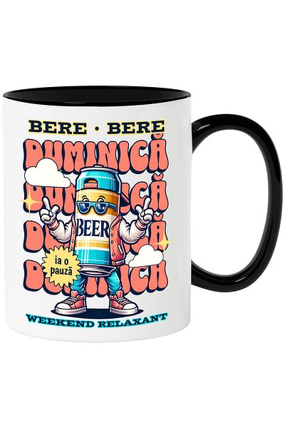 StoryGift Romania Relaxing Weekend Mug. Sunday Beer Bottle, 330ml, Ceramic with Black Handle, With Ma,STG