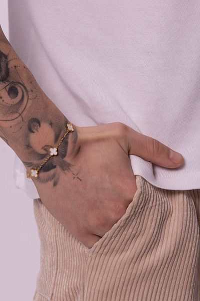 Fjellor Unisex Gold White Medium Figured Design Steel Bracelet