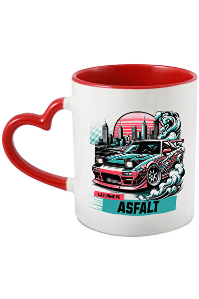 StoryGift Romania Cana las urme pe asfalt masina de curse ilegale viteza, 330ml, Ceramica cu Maner, Cu ,STG