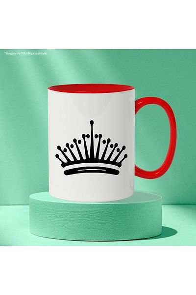 StoryGift Romania Cana Cu O Coroana Pentru Persoanele Puternice Care Au Succes Cu Maner Rosu, Cu Maner ,stg