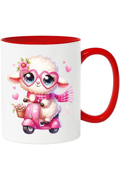 StoryGift Romania Mug with a sheep riding a scooter | illustration | ride | speed | basket, With ,STG