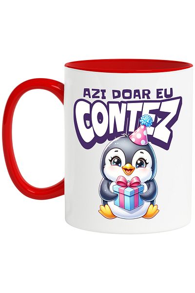 StoryGift Romania Mug Today only I count, penguin with gift, birthday, 330ml, Ceramic with Hands, With, STG