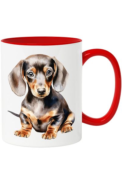 StoryGift Romania Mug with a surprised Dachshund puppy | illustration | curious | for lovers of , With ,STG