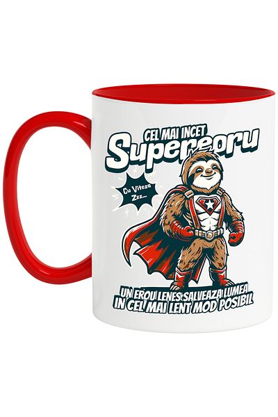 StoryGift Romania Slowest Superhero Mug, Save the World Slowly, 330ml, Ceramic with Red Handle, With,STG