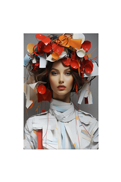 StoryGift Romania Tablou Canvas: Portret Feminin - Moda Doamna Trending Vestimentatie Alb Pictura Digitala