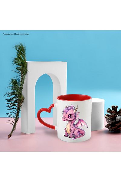 StoryGift Romania Mug with a pink baby dragon | illustration | a little sad | mythical creature | deza, Cu,STG