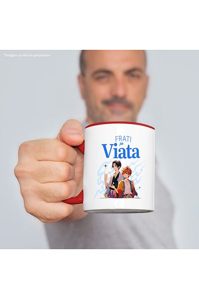 StoryGift Romania Brothers for life family best friends mug, 330ml, Ceramic with Red Handle, With M,STG.