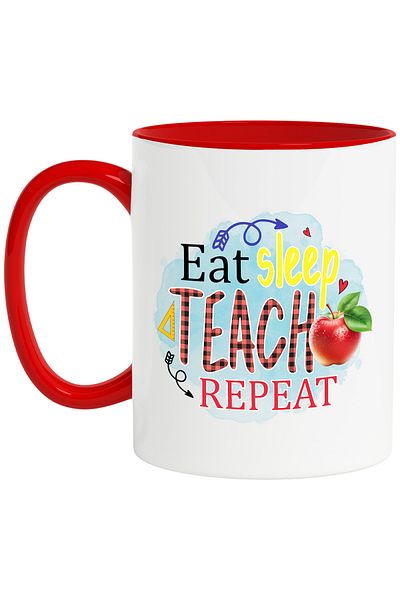 StoryGift Romania Mug with the message "Eat, sleep, teach, repeat", illustration, for children, school, e, With ,STG