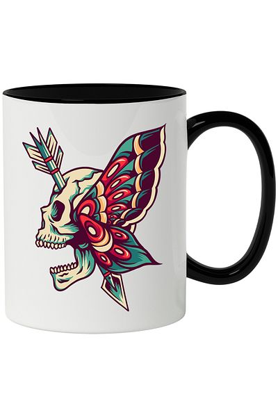 StoryGift Romania Mug With Skull, Butterfly Wings, Arrow, Tribal, Retro, Multicolor 330 ml, Sky, With ,STG