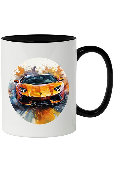 StoryGift Romania Mug With Sports Car, Paint, Headlights, Circle, Luxury, Water, Multicolor 330 ml, Ceramic, With ,STG