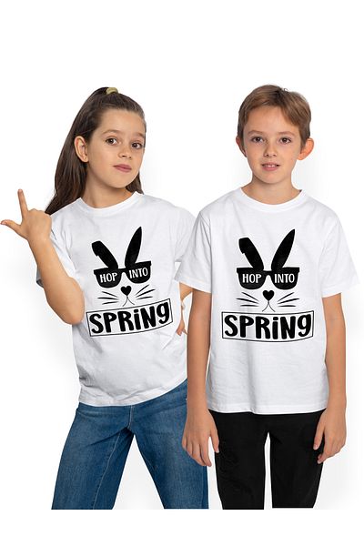 StoryGift Romania Tricou Copii cu un iepuras cu ochelari si mesajul "Hop into spring" - topaie in prima,STG