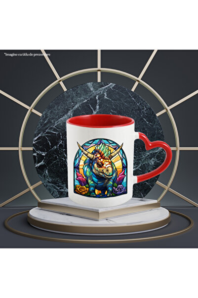 StoryGift Romania Cana cu un dinozaur in stil mozaic, ilustratie, flori, acum...