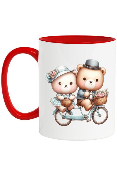 StoryGift Romania Mug with a bear and a bear riding a bike | illustration | flower, With ,STG