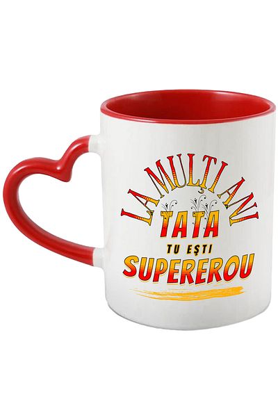 StoryGift Romania Happy Birthday Mug. Dad, You Are a Family Superhero, 330ml, Ceramic with Heart Handle, With ,STG.