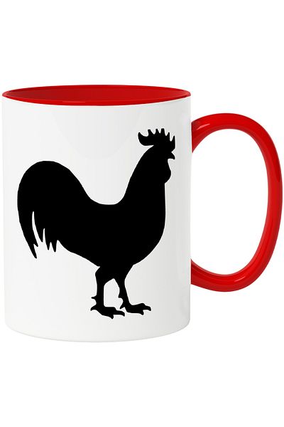 StoryGift Romania Mug with a rooster - bird takes care of the hens with Red Handle, With Red Handle STG,STG,STG.