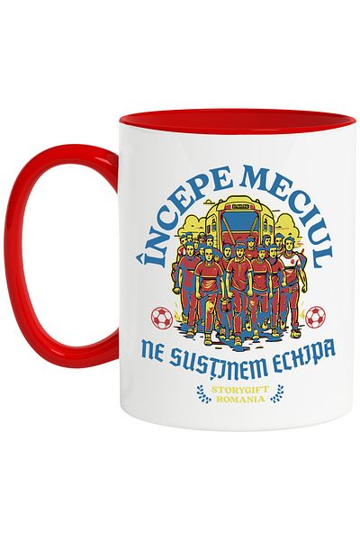 StoryGift Romania Football Supporters Mug We Support Our Sports Team, 330ml, Ceramic with Red Handle, With M,STG