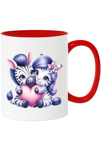 StoryGift Romania Mug with 2 hugging zebras | illustration | I hold a heart | relationship | love, With ,STG