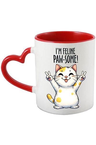 StoryGift Romania Mug with a cheerful kitty with the message "I'm feline paw-some!", illustration, funny, With ,STG