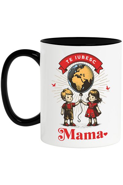 StoryGift Romania I love you mom kids mug with planet balloon Mother's Day, 330ml, Ceramic with Handle, With,STG.