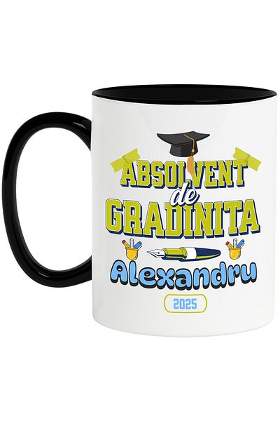 StoryGift Romania Mug with School Supplies Graduation Cap Text Graduate By Kindergarten Alexandra, With, STG