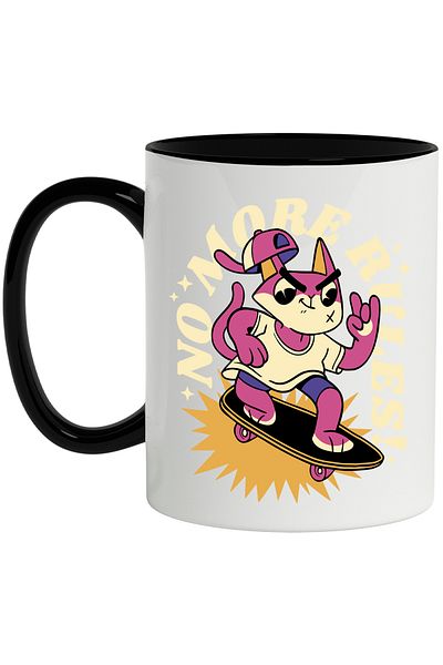 StoryGift Romania Mug With Message In English No More Rules, Cat, Skateboard, Stars, Multicolor 33, With ,STG