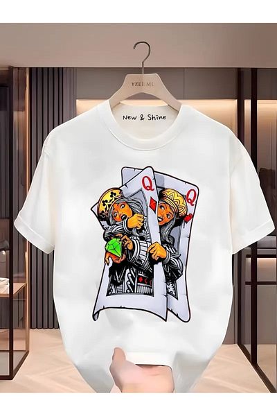 New Shine Tricou oversize cu imprimeu pentru fete de cărți de joc