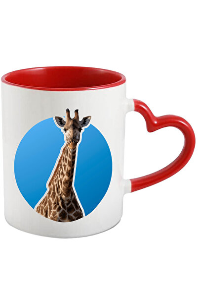 StoryGift Romania Cana cu Portret Girafa, Girafa Frumoasa si Mare, Fundal Albastru, Iubitori de Gi, Cu ,STG