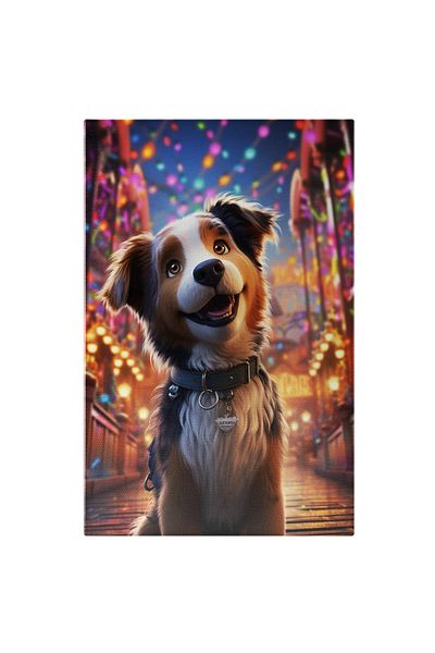 StoryGift Romania Tablou Canvas: Ciobănesc Austrilian Animat Și Fundal Colorat- Personaj Animat Pictura Digitala