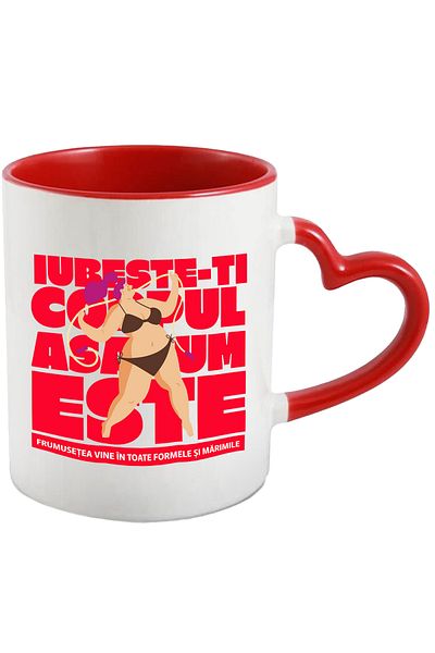 StoryGift Romania Love Your Body as It Is! Mug, 330ml, Ceramic with Red Heart Handle, With Handle, STG