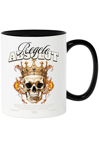 StoryGift Romania Absolute King Mug - Skeletons with Flaming Crown, 330ml, Ceramic with N Handle, Cu, STG