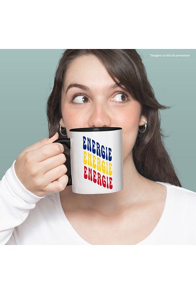 StoryGift Romania Mug The Word Energy, in the Colors of the Romanian Flag, Red, Yellow, Blue, T, With, STG