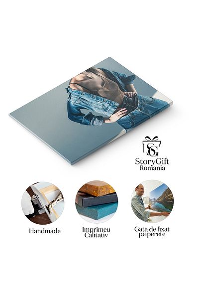 StoryGift Romania Tablou Canvas Moda Si Denim Model Fashion In Stil Denim, Redand Eleganta Si Stilul Intro Imagin