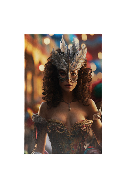 StoryGift Romania Tablou Canvas: Regina Balului Mascat, Femeie Fermecatoare cu Masca si Rochie Decoltata cu Lant