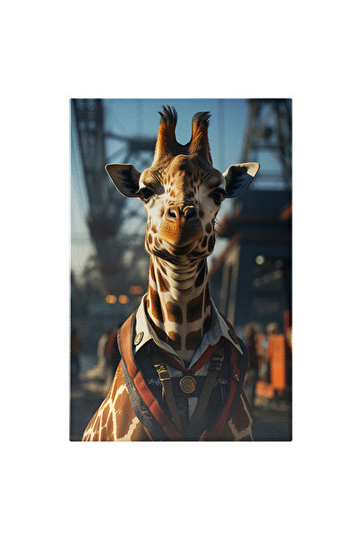 StoryGift Romania Tablou Canvas: Portret Cămila Girafă Cu Guler Tip Cămașă Pe Șantier Pictura Digitala