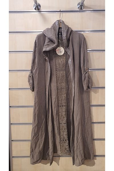 Park Moda Italian Cap Sequin and Lace Detailed Hooded Linen Jacket
