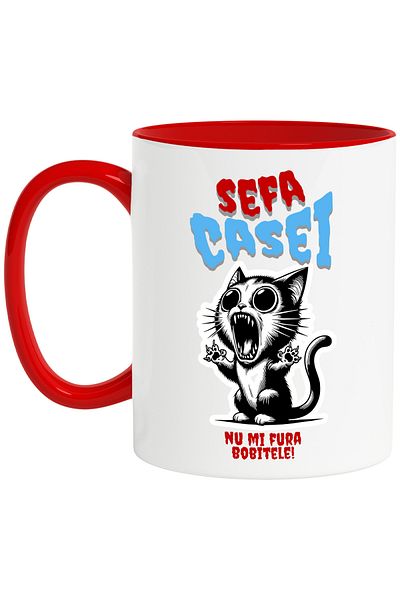 StoryGift Romania Nervous cat mug boss don't steal my beans, 330ml, Ceramic with Red Handle, With ,STG